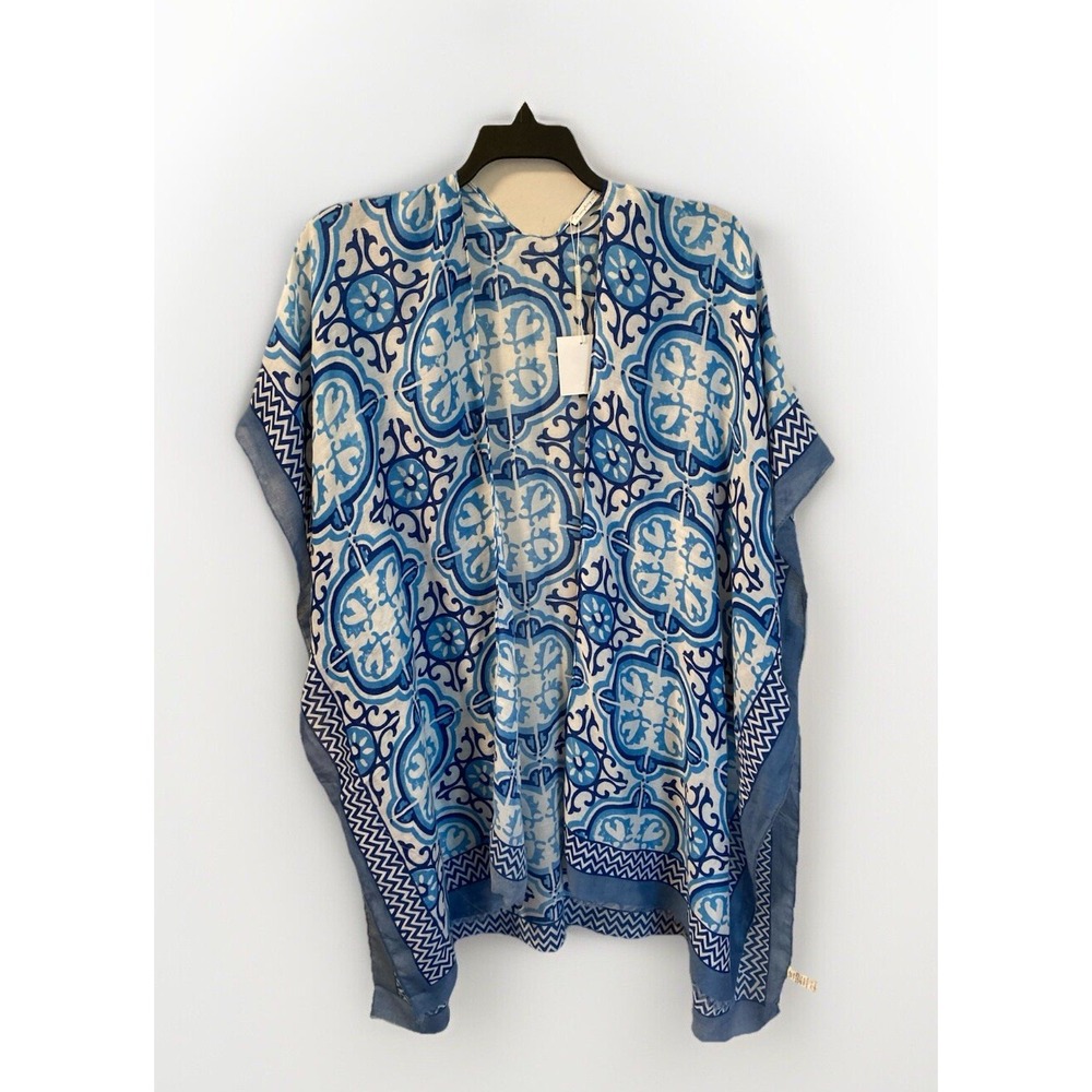 Do Everything in Love Kimono NWT Blue White Open Duster Beachy Coverup